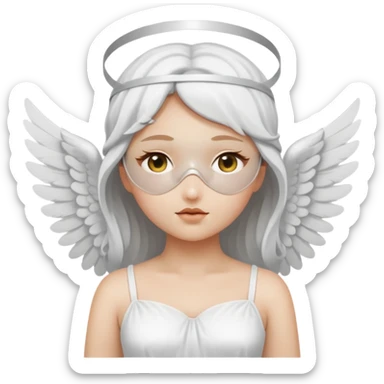 angel with white blindfolds on eyes (don't show eyes), white dress, light gray skin and  two large wings sticker