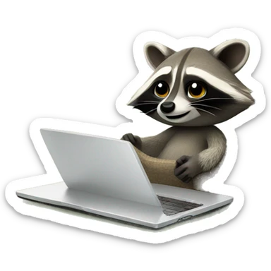 raccoon works on a laptop in a hammock sticker