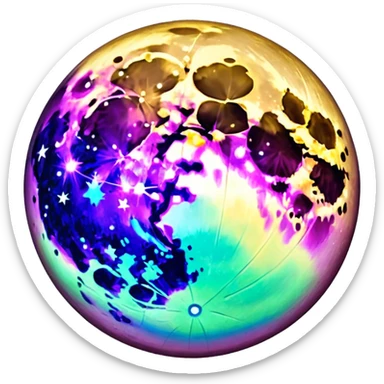 Isolated, 4D rendering, Iridescent Holographic color, FULL moon sticker