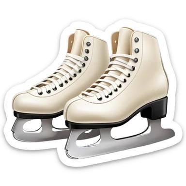 An icon showing a pair of elegant figure skates resting on scratched ice, with worn marks on the surface. The background features a grand arena with cheering spectators filling the stands, creating an atmosphere of excitement and athleticism. Transparent background included. sticker