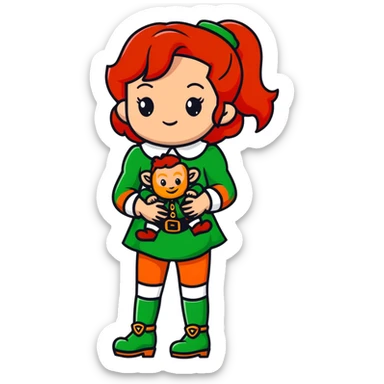 girl with red hair and brown eyes with a leprechaun sticker