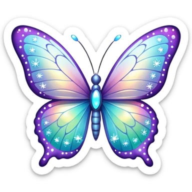 white sparkly butterfly glowing with many more bright and obvious sparkles everywhere sticker