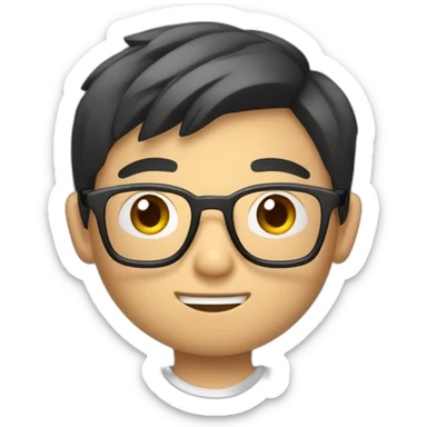 asian boy in specs with a dumbell sticker