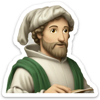 Petrarch holds a scroll in his hand sticker