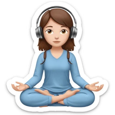 White girl, brown hair meditating with headphones on sticker