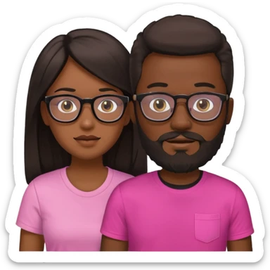 pareja el moreno con barba y gafas  , camiseta negra y ella pelo moreno camiseta rosa y pelo largo sticker