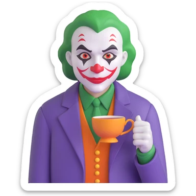 joker holding big tea cup sticker