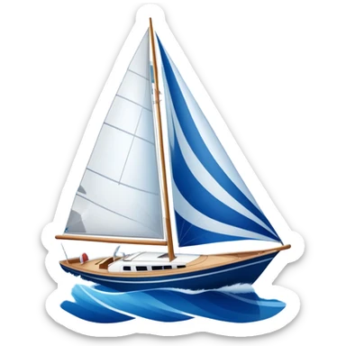 An icon featuring a sleek sailboat with billowing sails cutting through the waves. The design includes the boat's mast, a wind-filled sail, and water splashes, symbolizing the thrill and skill of sailing. Transparent background highlights the elegance and power of wind-driven sports. sticker