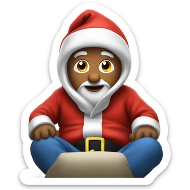 Santa wearing a hoodie whilst watching a telly sticker