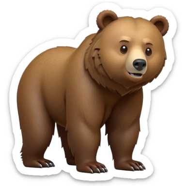 cinematic-[grizzly bear]-realistic-full-body-standing on all fours-emoji,-tail-tucked-close,-head-tilted-dramatically,-thick-[brown]-fur,-simplified-yet-realistic-focused-features,-highly-detailed,-glowing-with-an-almost-sarcastic-glow sticker