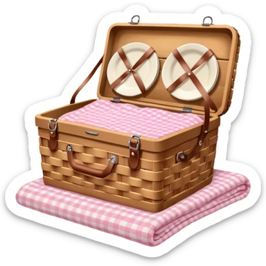 Picnic Basket With Light Pink Gingham Blanket sticker