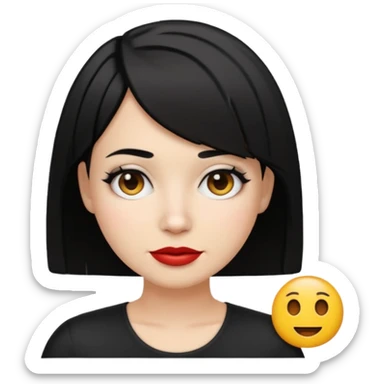 30-year-old Puerto Rican woman with white skin, black short bob hairstyle, emoji style sticker