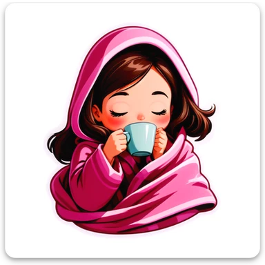 girl inside a blanket sipping coffee eyes closed sticker