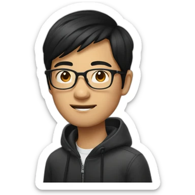 Asian 20 years old boy with glasses and Tim Cook black hair sticker