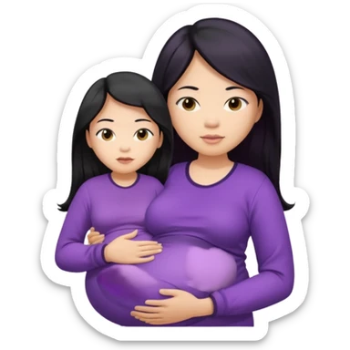 Asian, pregnant woman, purple shirt, long hair, head and eck and abdomen only sticker
