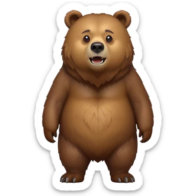 cinematic-[grizzly bear]-realistic-full-body-standing-emoji,-tail-tucked-close,-head-tilted-dramatically,-thick-[brown]-fur,-simplified-yet-realistic-focused-features,-highly-detailed,-glowing-with-an-almost-sarcastic-glow sticker
