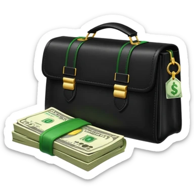Create a black leather bag with a stack of cash a lot of money in authentic Apple emoji style. sticker