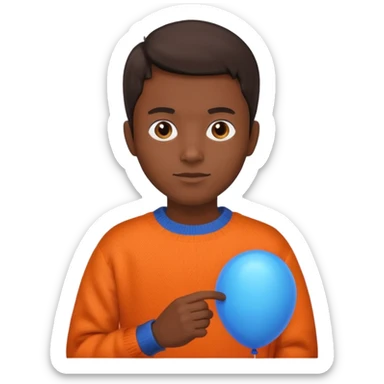 dark brown skin, orange sweater, hold blue balloon sticker