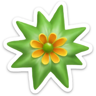 star-shaped flower with a greenish-yellow color. Inside the flower, include a small, round, reddish-orange berry. sticker