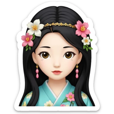 Japanese Princess with floral hairpin sticker