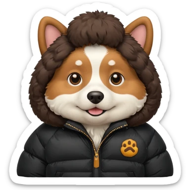  dog in oversized black puffer  sticker