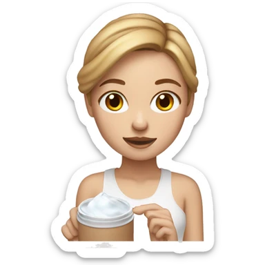 white girl with light brown hair applying cream on face sticker