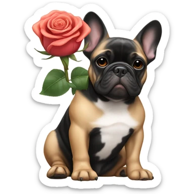 French bulldog black and tan with rose sticker