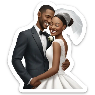 Hyper Realistic beautiful dior bride laughing with a handsome male model groom
 sticker