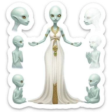 a Reptilian alien woman,in meditation, white dress like a priestess sticker