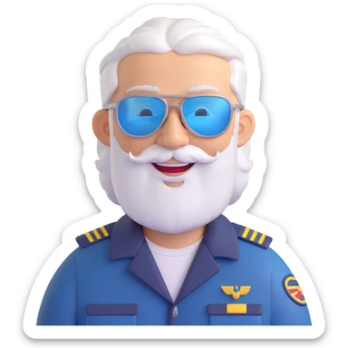 middle-aged pilot, silver hair, beard, fair skin, smiling, wearing sunglasses sticker