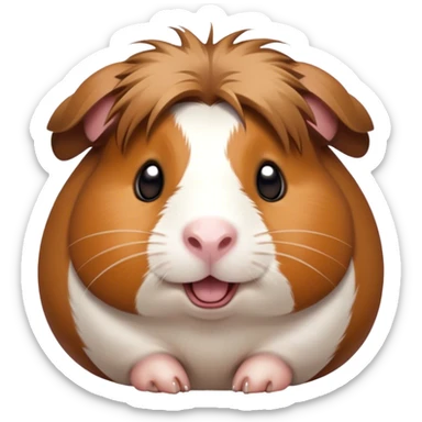 Cinematic Comical Brown and White Banded Guinea Pig Portrait Emoji, Head tilted dramatically with an exaggeratedly amused expression, featuring a striking fur with bold brown and white banding, wide, expressive dark eyes filled with playful disbelief, Simplified yet hilariously expressive features, highly detailed, glowing with a slightly sassy glow, high shine, dramatic yet playful, stylized with an air of cheeky mischief, bright and endearing, soft glowing outline, capturing the essence of a spirited and over-the-top guinea pig, so meme-worthy it feels like it could side-eye its way into internet fame instantly! sticker