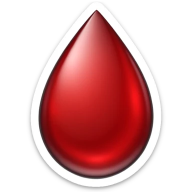 single blood drop emoji sculpted from dark liquid metal, glossy surface, dramatic reflections, futuristic minimal 3D style, isolated on white sticker