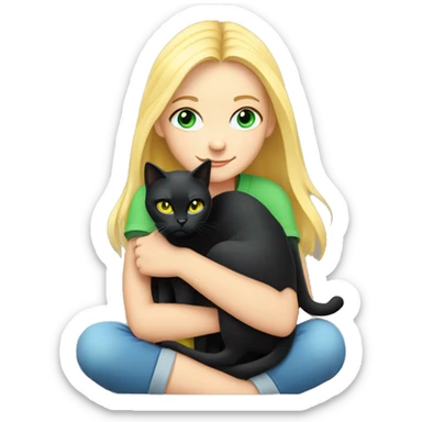 blonde with blue eyes girl hugs a black cat with green-yellow eyes blonde girl hugs a gray cat with green-yellow eyes sticker