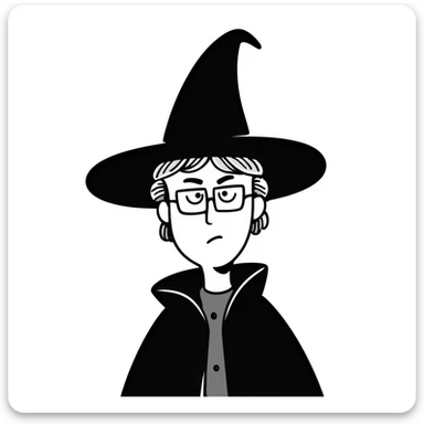Angry Professor McGonagall with tight bun, square glasses, witch hat, stern expression, lips pursed in disapproval sticker