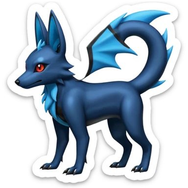 Shiny Dark Edgy Black And Blue Manectric-Umbreon-Salandit-Wolf-Fakémon-hybrid-creature (full body)  sticker