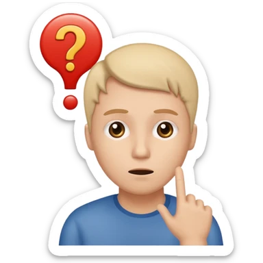 a thoughtful person with a question mark and exclamation mark above their head, symbolizing the process of interpreting meaning sticker