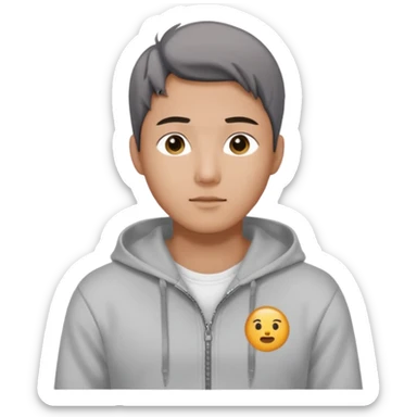 Create a handsome korean men with a white tshirt and a hoddy with ziper sticker