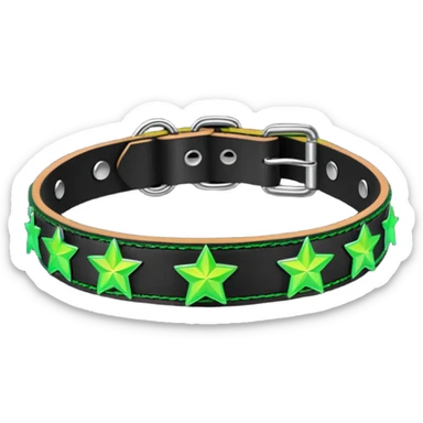 black iridescent thick plastic leather embroidered collar with neon-green stars and lime-green chains on it   sticker