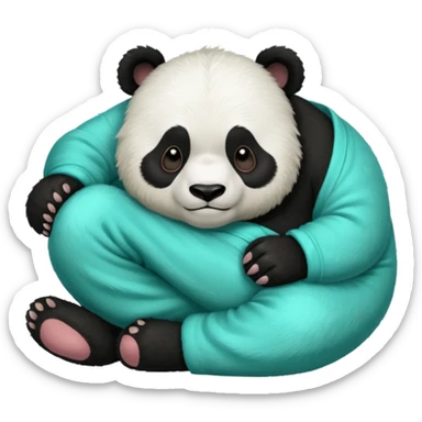 make a cute DARK GREEN PANDA with some furry cyan pjs laying down sticker