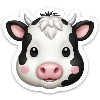 simple kawaii cow face, very simple dot eyes, vey big pupils sticker