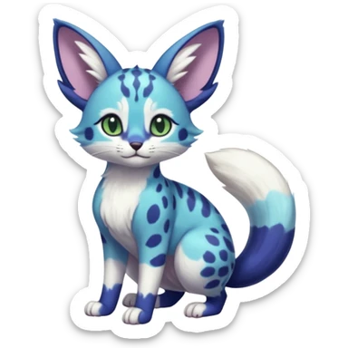 Exotic tropical shiny cute realistic Cobalt-Blue green purple black white Purloin-Meowstic-Minccino-Cinccino-serval-furret-Noibat-caracal-fusion-hybrid-creature (full body) sticker