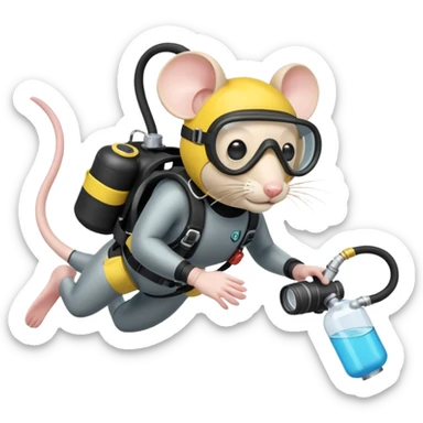 mouse wearing scuba gear dive into the sea with diver mask and oxygen tank sticker