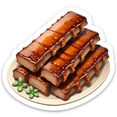 cinematic-realistic-barbeque-ribs-dish-emoji,-depicted-as-succulent,-slow-cooked-ribs-with-a-sticky-smoky-glaze-rendered-with-rich-textures-and-dynamic,-appetizing-lighting. sticker