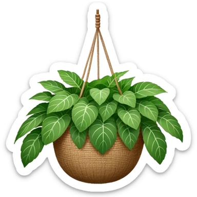 Plectranthus Verticillatus plant with very round circular green leaves in a coconut fiber hanging basket sticker