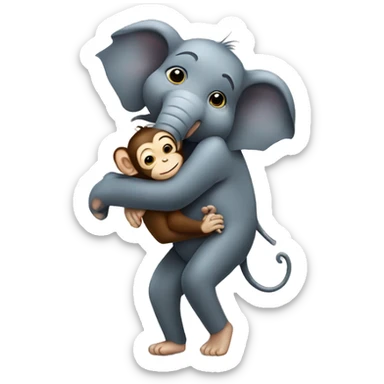 Monkey giving a hug to an elephant  sticker