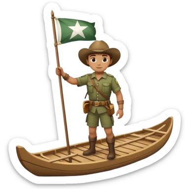 ranger on a wooden raft with a white flag on its mast sticker