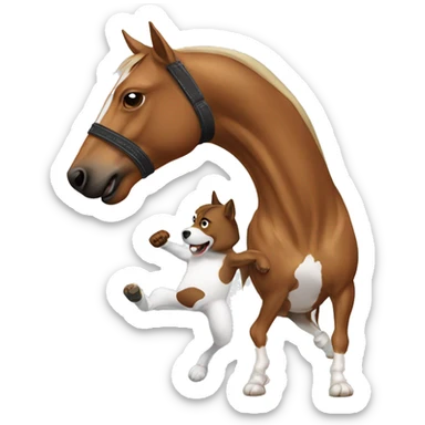 A dog kickboxing a horse sticker