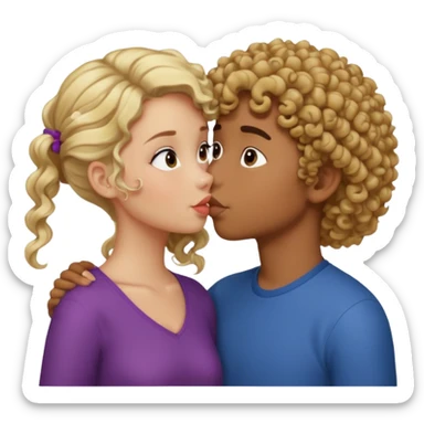 chica rubia media morena, besando a chico moreno con rulos sticker