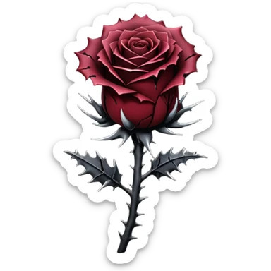 A pitch-dark obsidian-black dark gloomy gothic edgy thorny dusky rose with a black stem, it has blood splatter on it  sticker