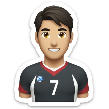 an Asian male volleyball player wearing a uniform with the number 7. He has dark brown hair sticker